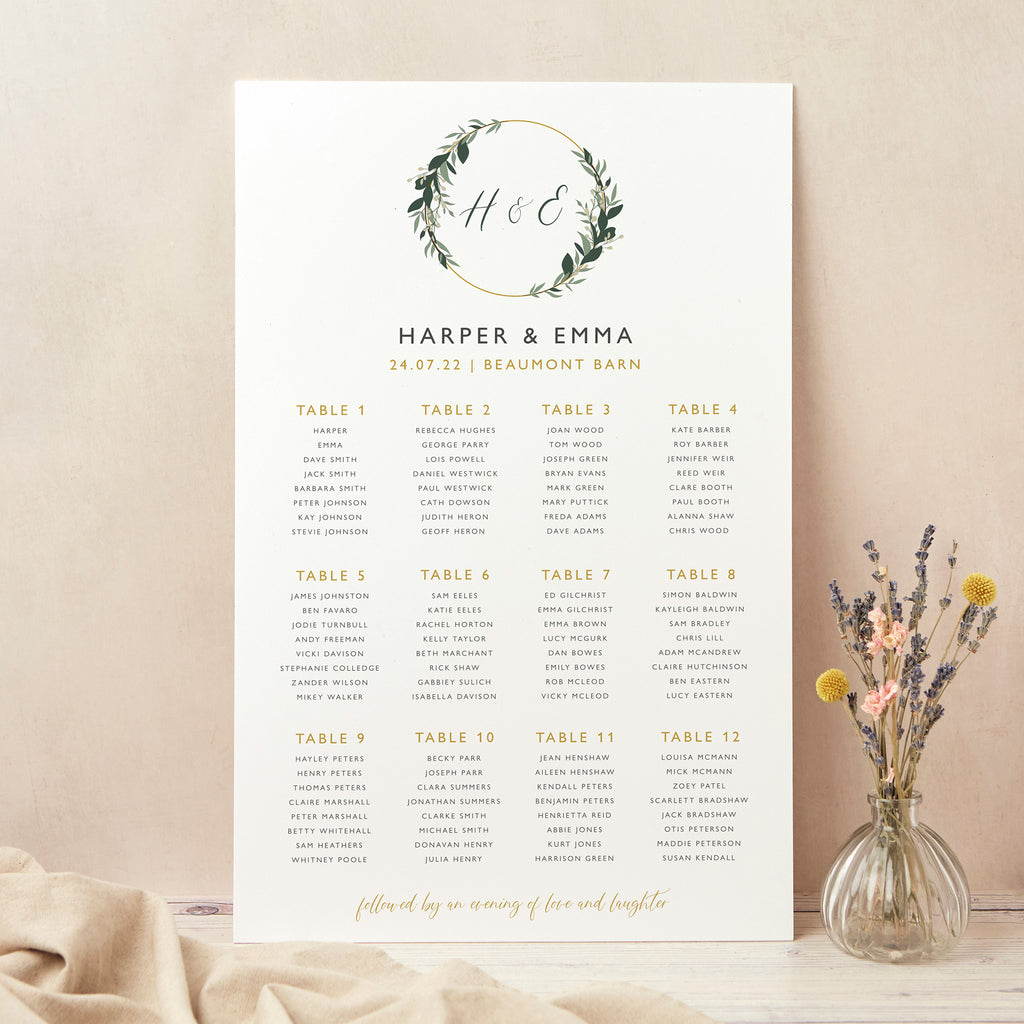 Foliage Hoop Personalised Wedding Table Plan