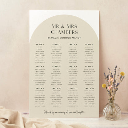 Minimalist Arch Personalised Wedding Table Plan