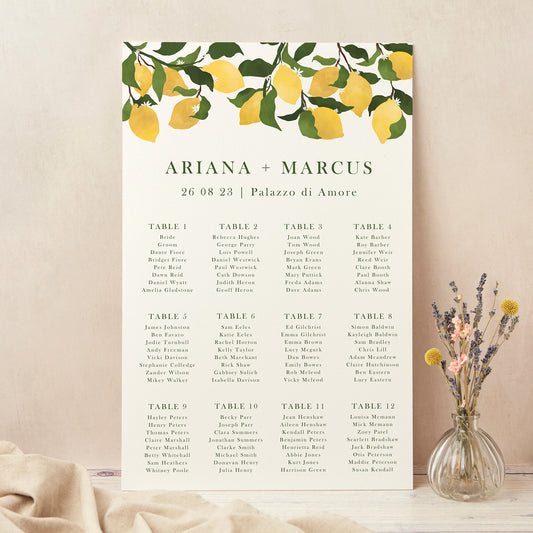 Amalfi Lemons Personalised Wedding Table Plan