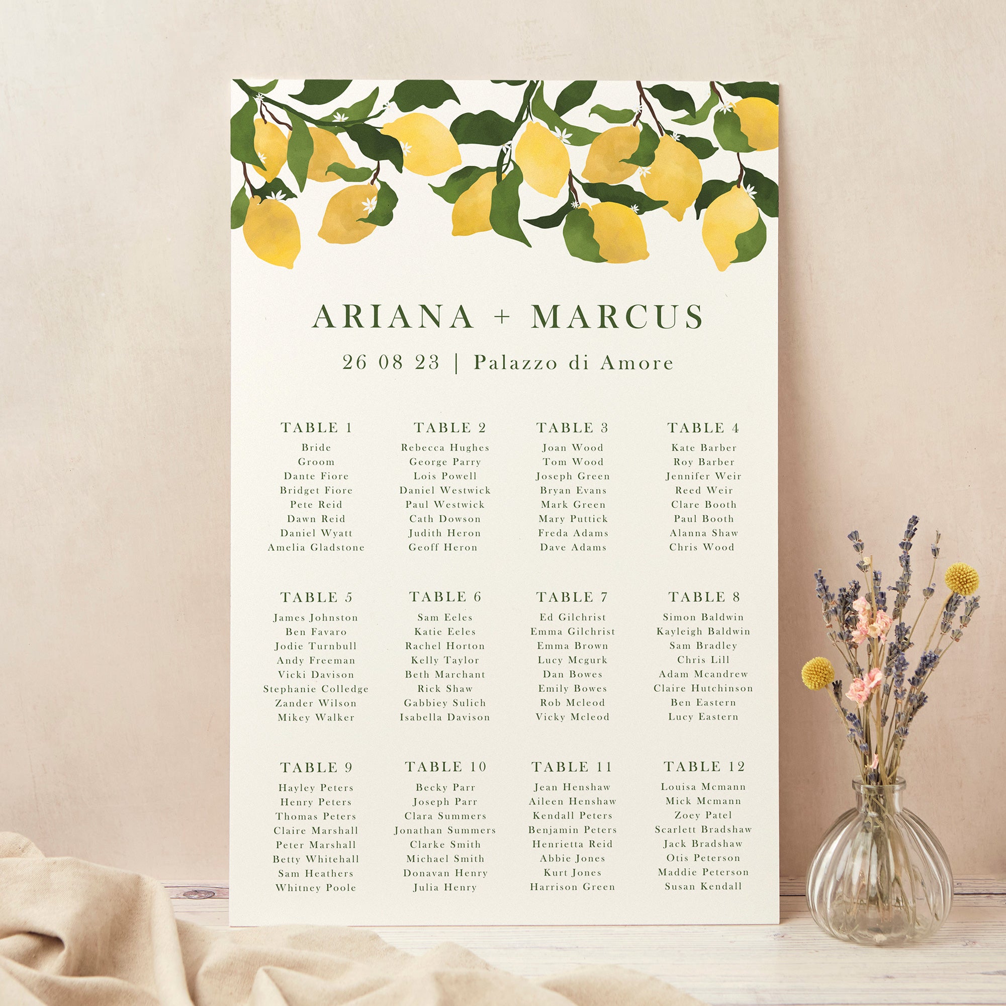 Amalfi Lemons Personalised Wedding Table Plan