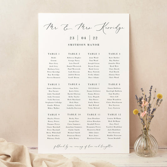 Simple Script Personalised Wedding Table Plan