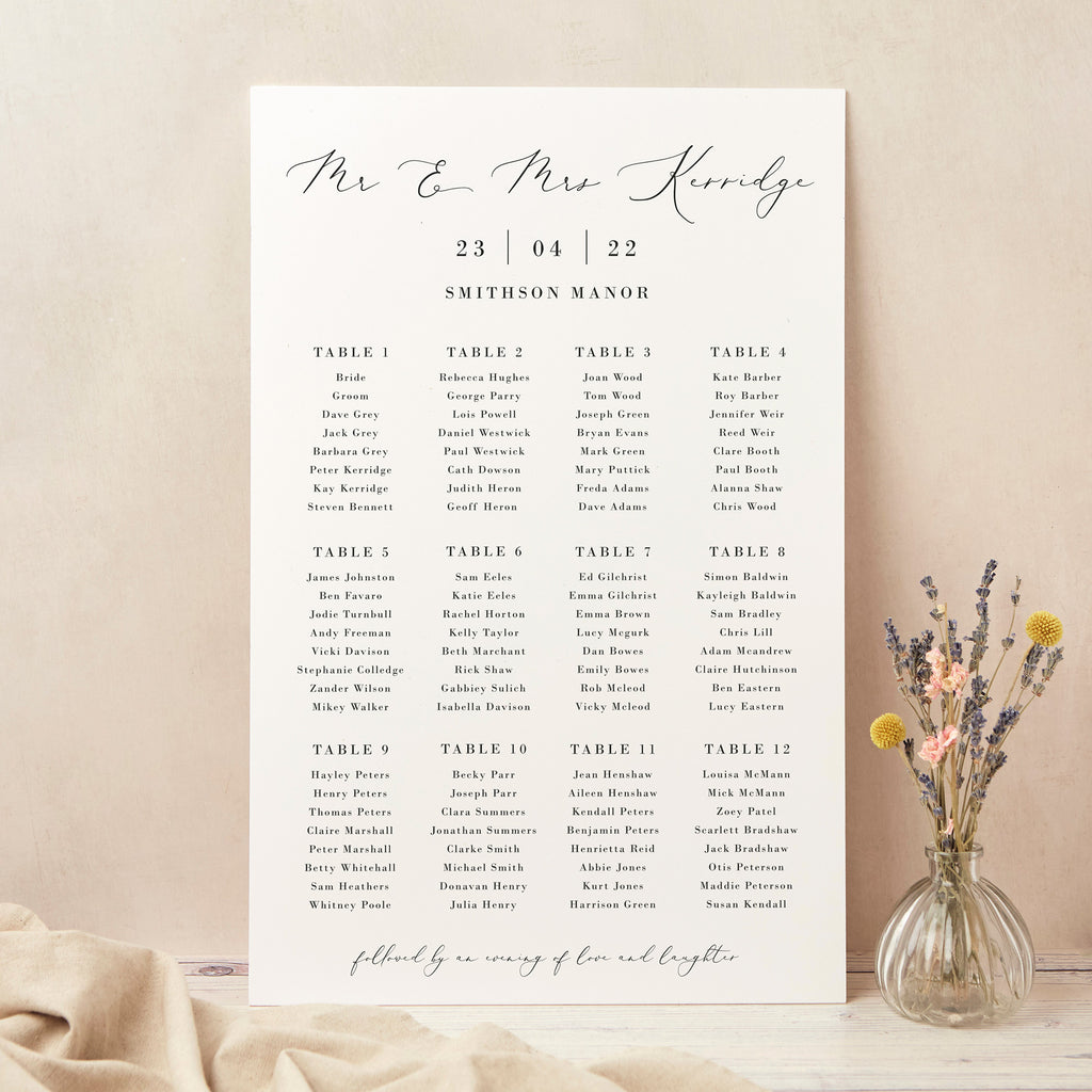 Simple Script Personalised Wedding Table Plan