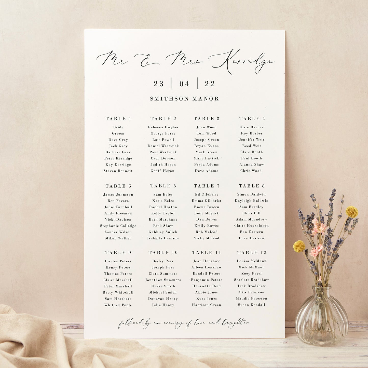 Simple Script Personalised Wedding Table Plan