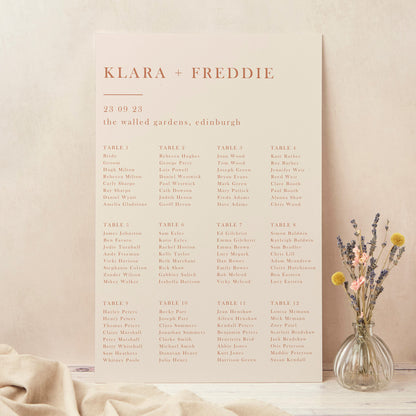 Caramel Autumn Colour Block Personalised Wedding Table Plan
