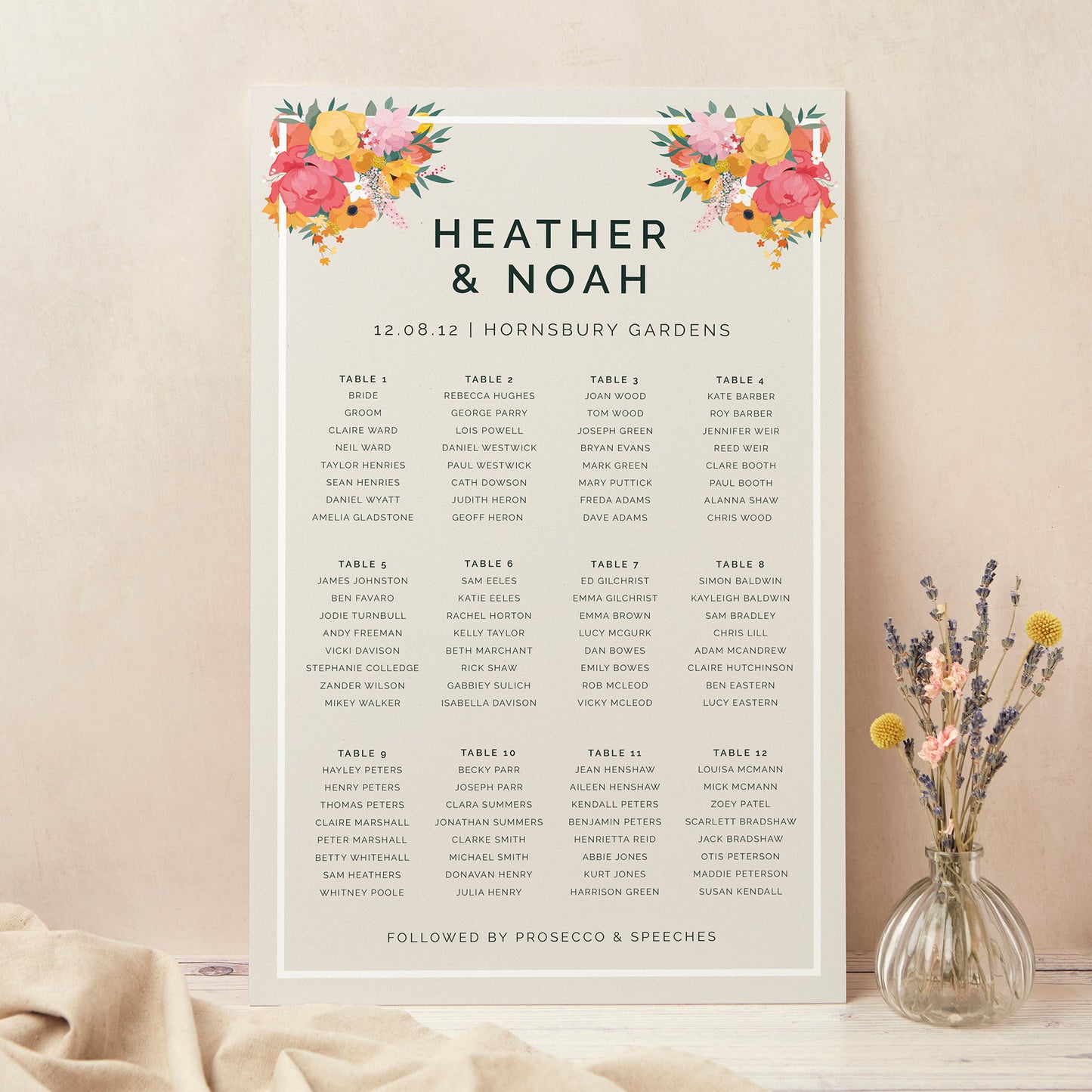 Bright Flowers Personalised Wedding Table Plan