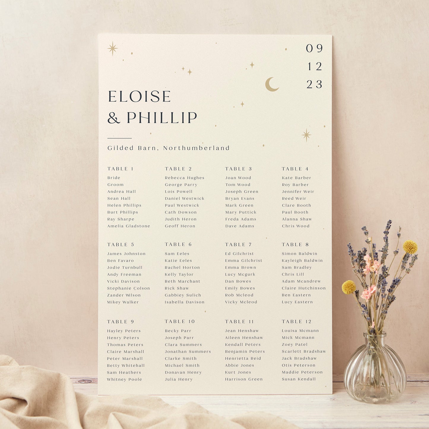 Celestial Night Sky Personalised Wedding Table Plan