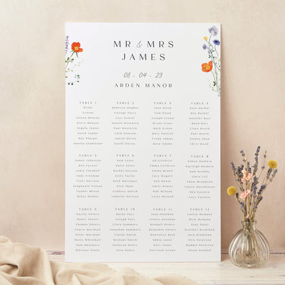 Pressed Wildflowers Personalised Wedding Table Plan