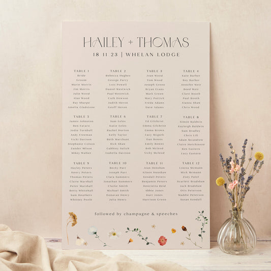 Winter Floral Personalised Wedding Table Plan