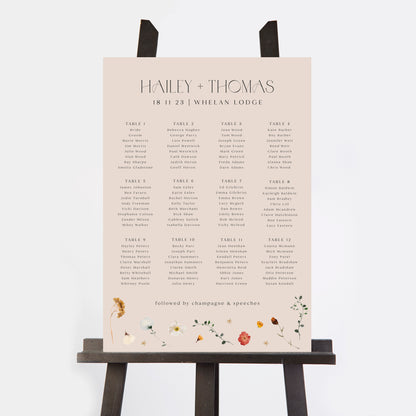 Winter Floral Personalised Wedding Table Plan