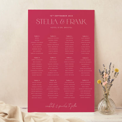 Magenta Modern Script Personalised Wedding Table Plan