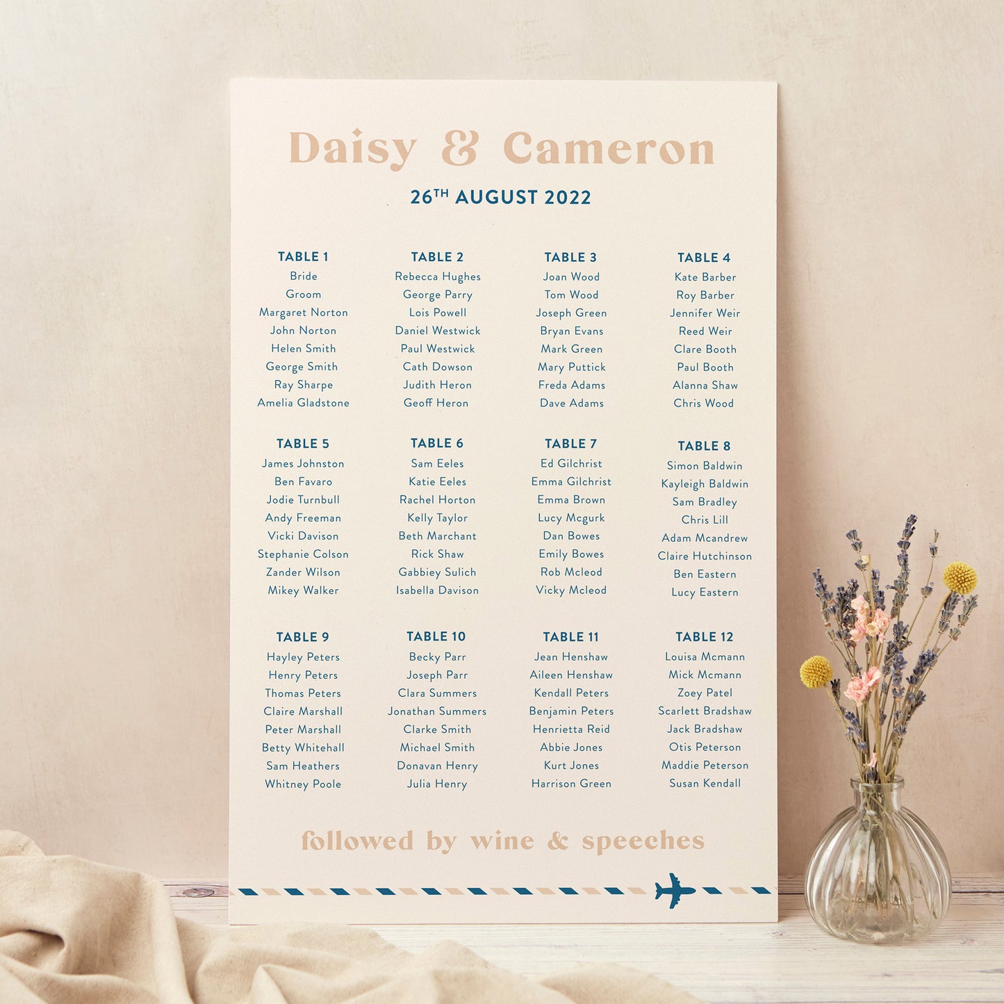 Muted Travel Personalised Wedding Table Plan