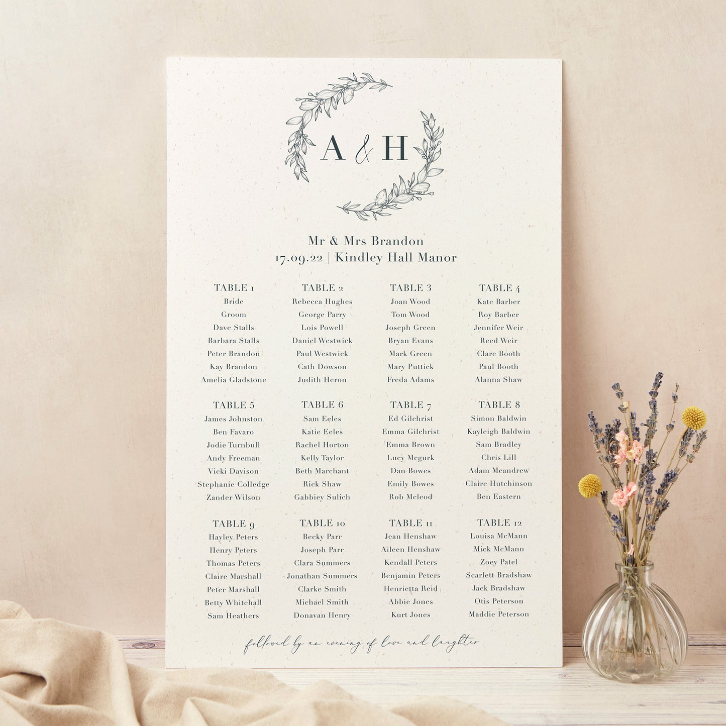 Foliage Monogram Wedding Table Plan