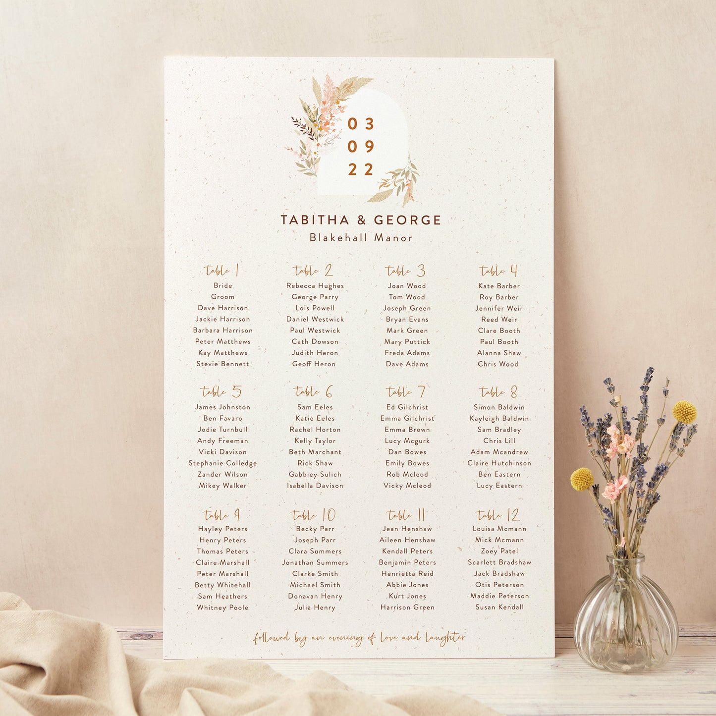 Modern Boho Personalised Wedding Table Plan