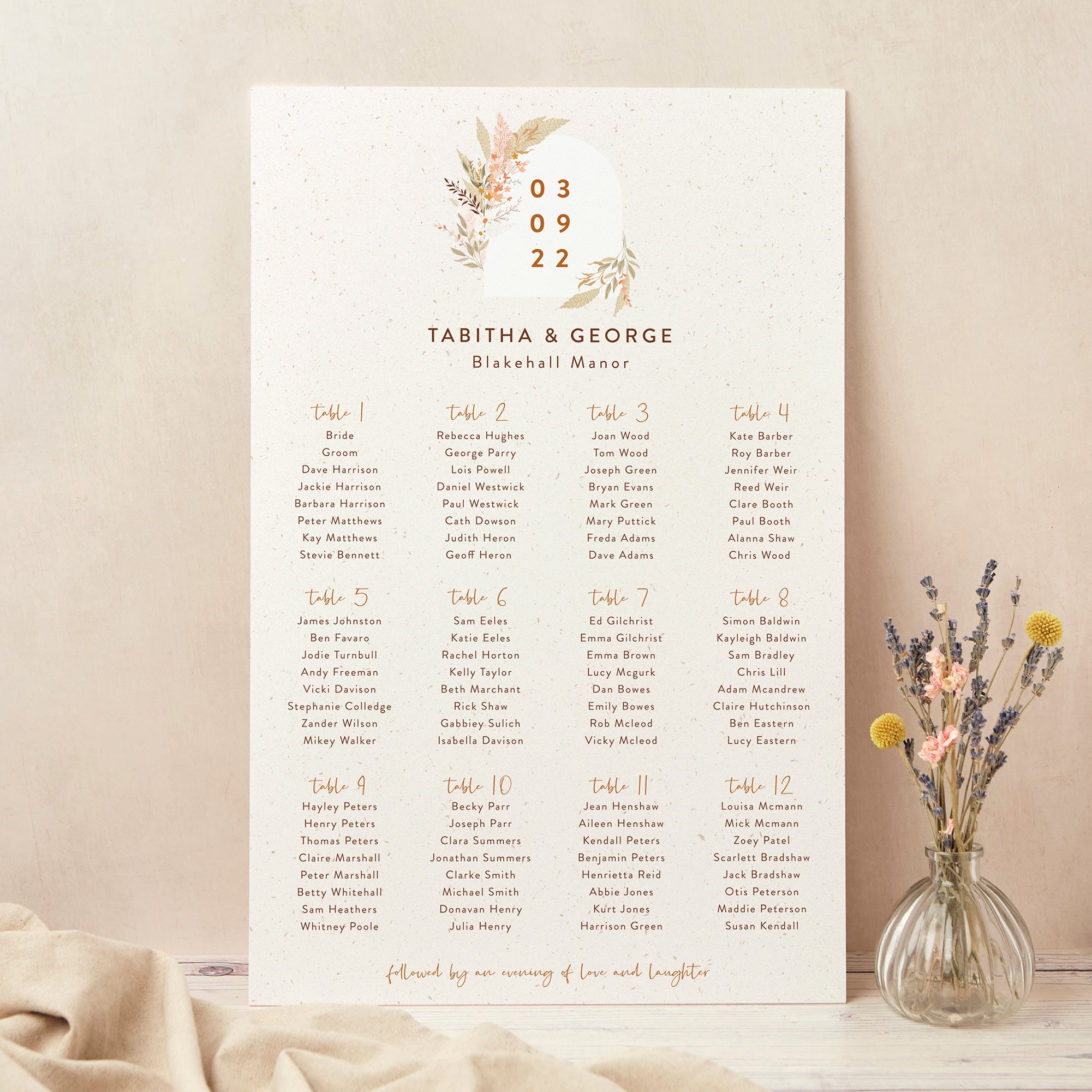 Modern Boho Personalised Wedding Table Plan
