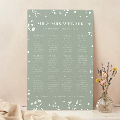 Sage Wildflower Personalised Wedding Table Plan