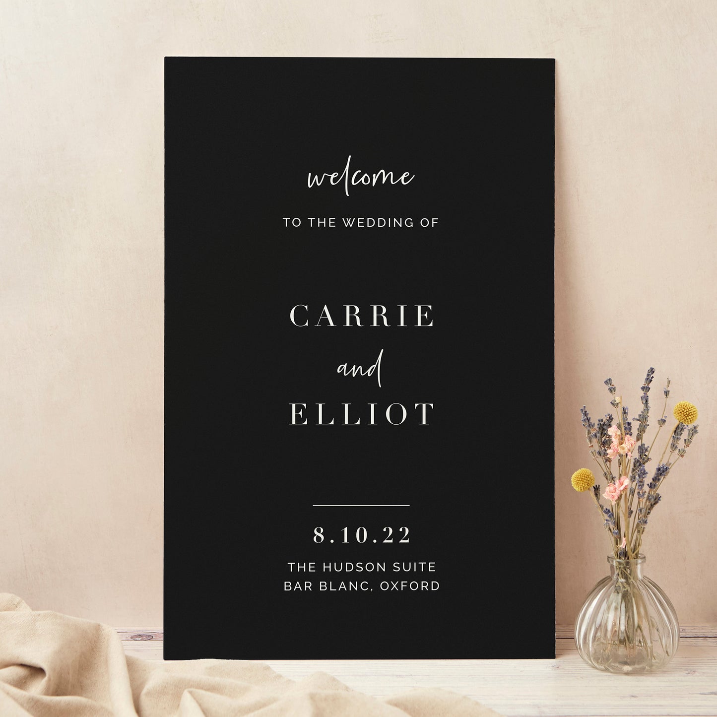 Black Modern Script Wedding Welcome Sign