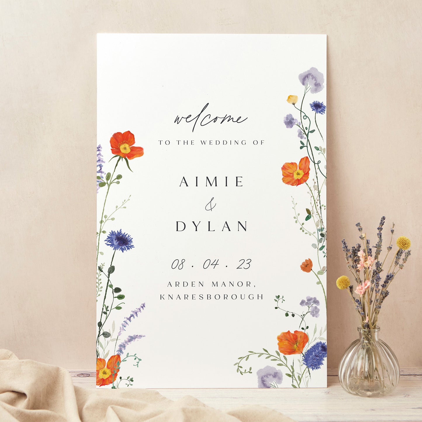 Pressed Wildflowers Wedding Welcome Sign