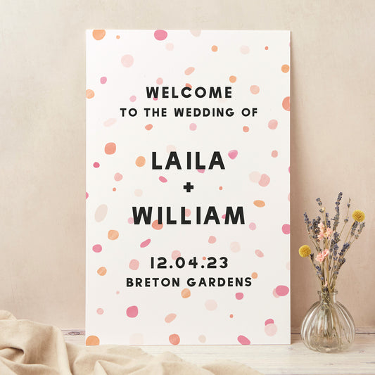 Bright Pink Confetti Wedding Welcome Sign