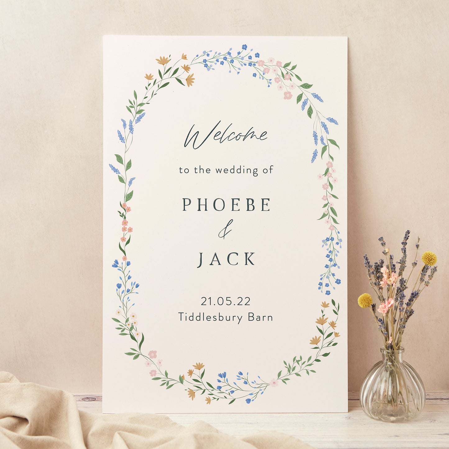Wildflower Wreath Wedding Welcome Sign