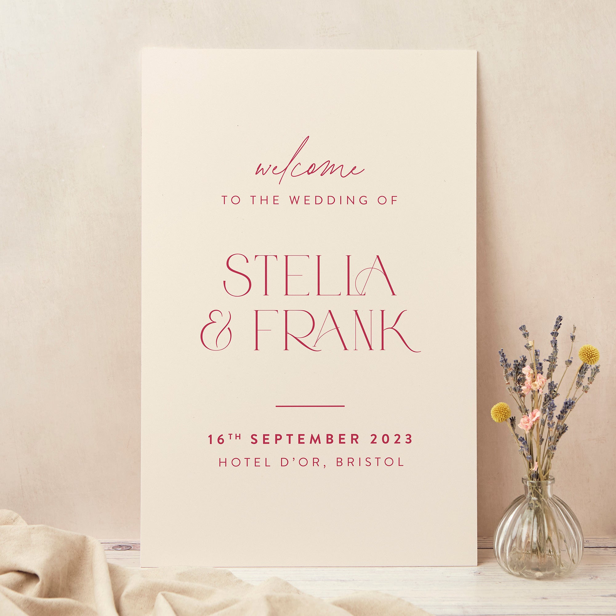 Magenta Modern Script Wedding Welcome Sign