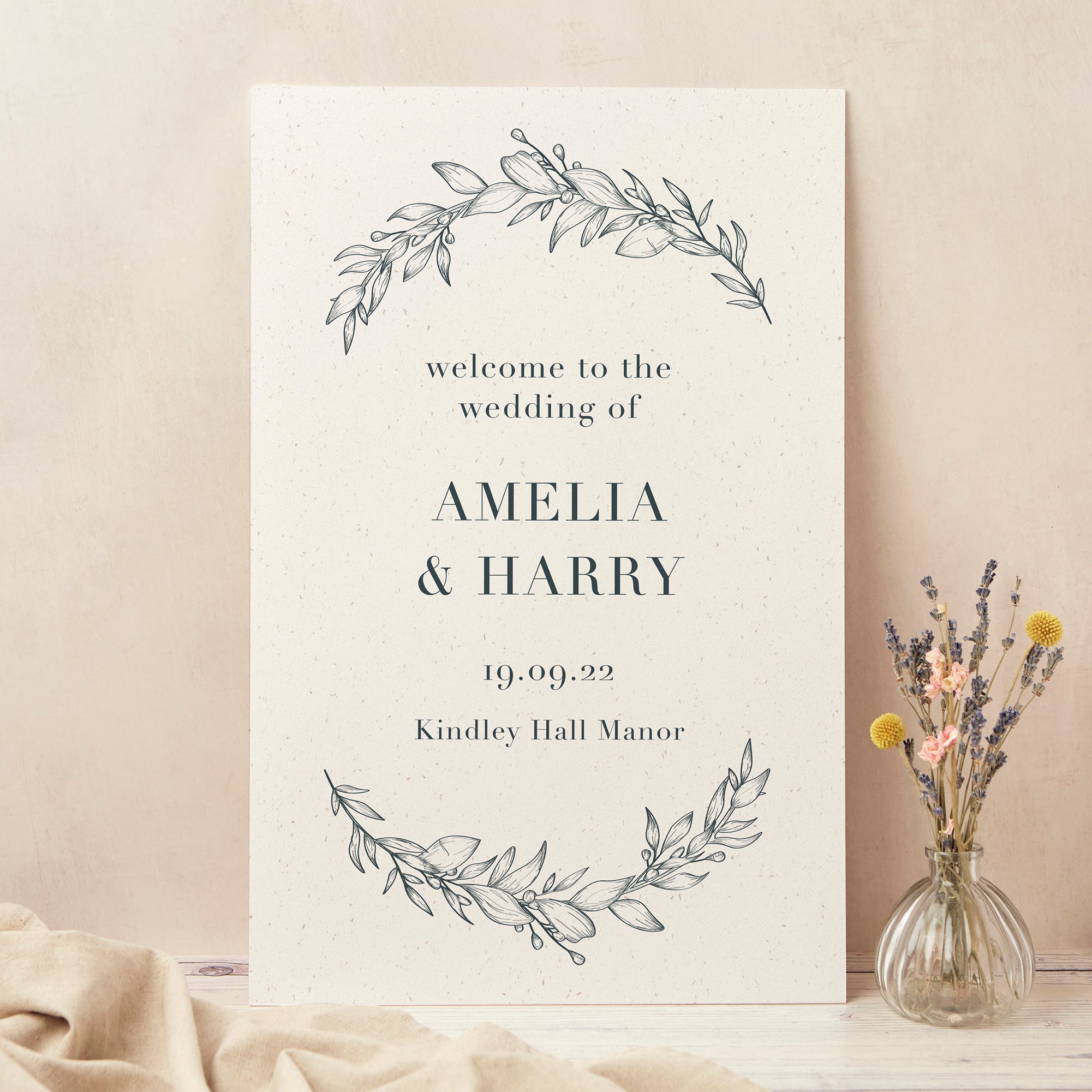 Foliage Monogram Wedding Welcome Sign