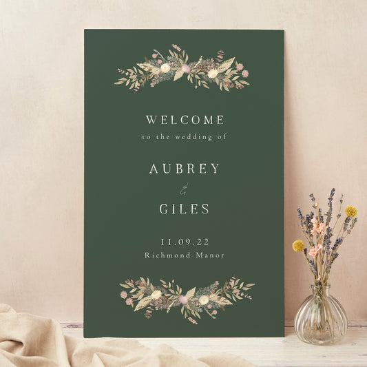 Dried Flower Wreath Wedding Welcome Sign