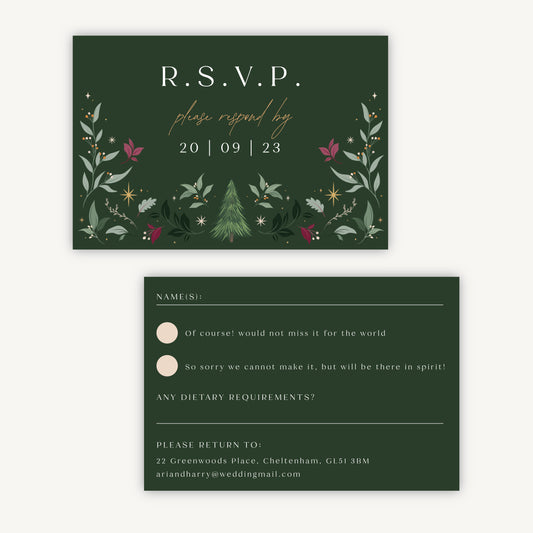 Winter Christmas Wedding Invitation RSVP Card
