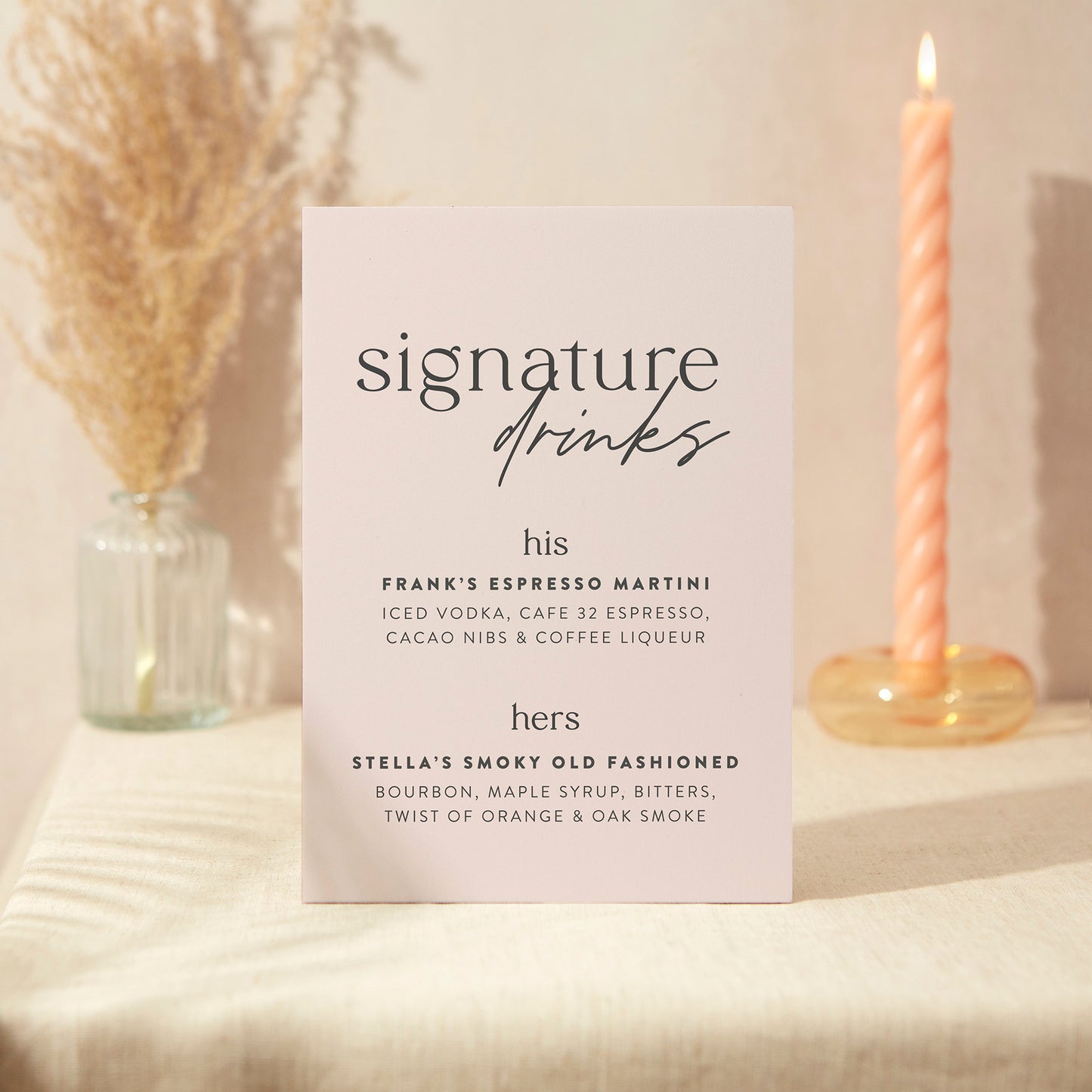 Signature Drinks Sign Wedding Sign A5 Sturdy Foamex Sign Blush Script
