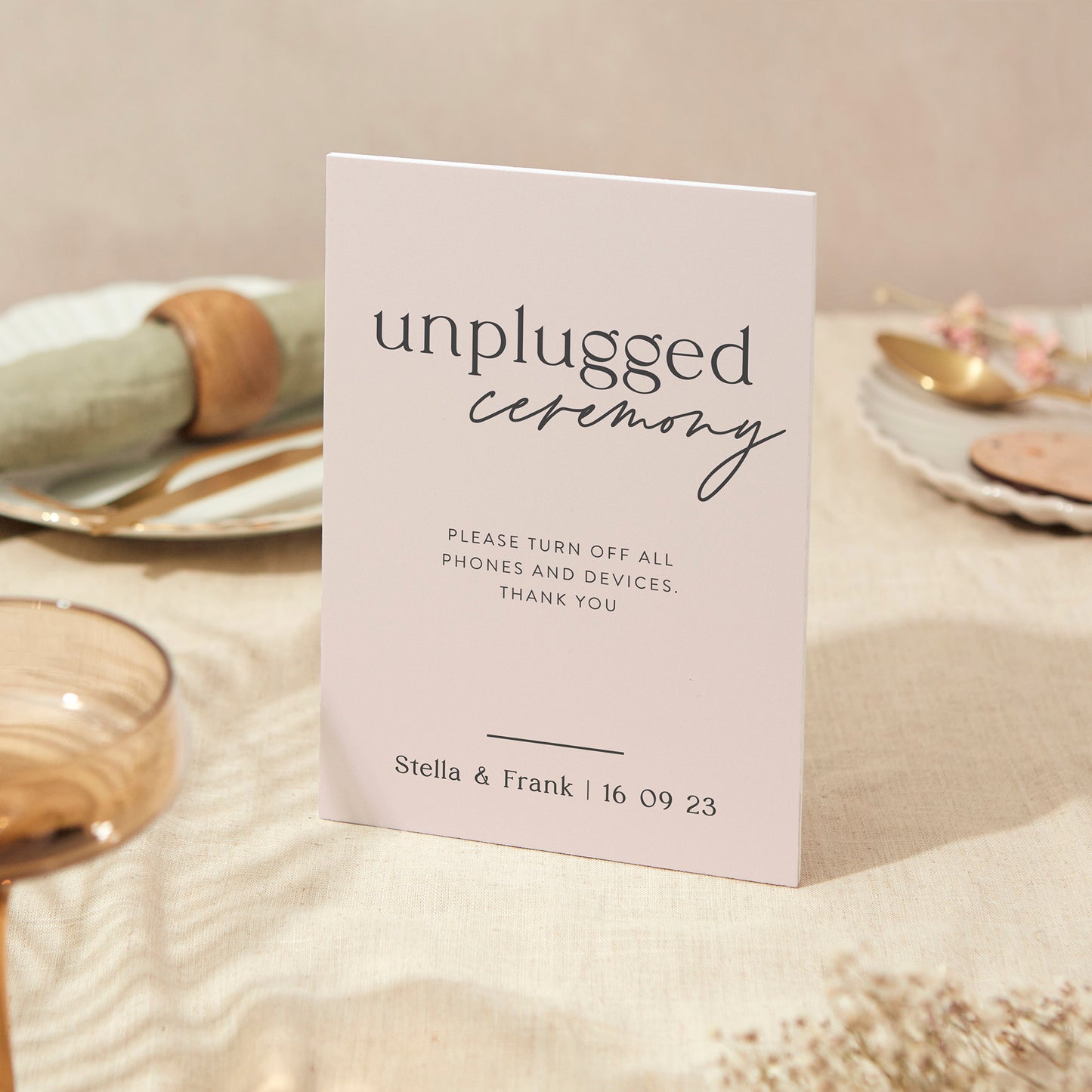 Unplugged Ceremony Sign Wedding Sign A5 Sturdy Foamex Sign Blush Script