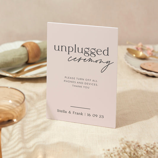 Unplugged Sign Wedding Sign A4 Sturdy Foamex Sign Blush Script
