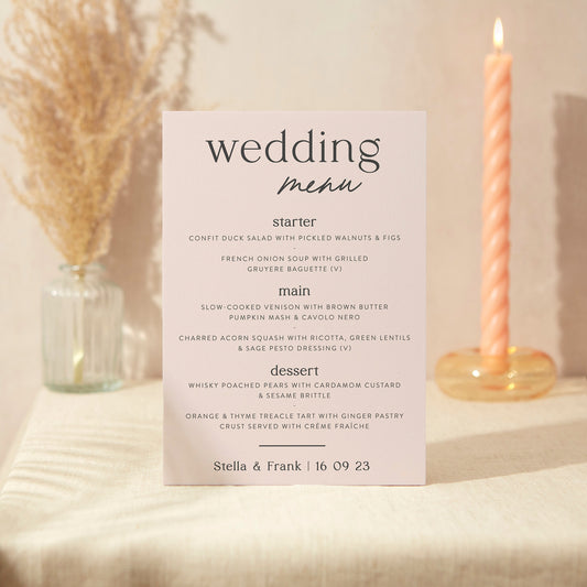 Wedding Menu Sign Wedding Sign A5 Sturdy Foamex Sign Blush Script