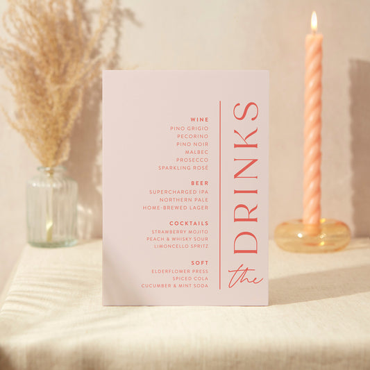 Drinks Menu Sign Wedding Sign A4 Sturdy Foamex Sign Modern Layout