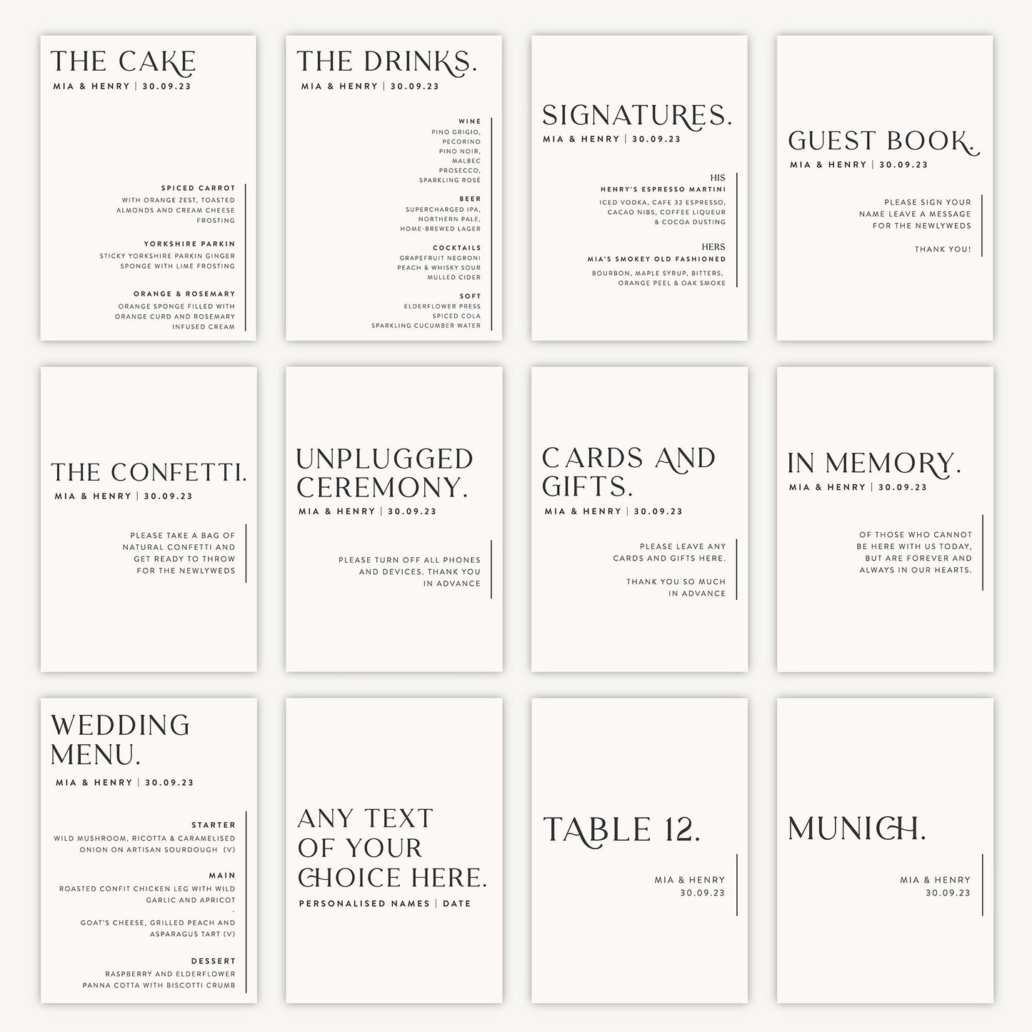 Wedding Menu Sign Wedding Sign A5 Sturdy Foamex Sign Minimal Layout