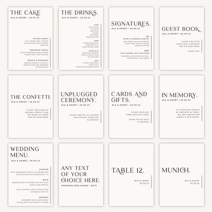 Wedding Menu Sign Wedding Sign A5 Sturdy Foamex Sign Minimal Layout