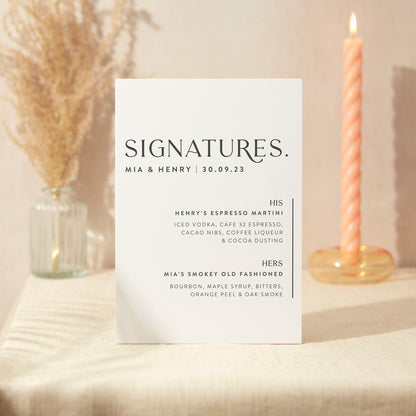 Signature Drinks Sign Wedding Sign A5 Sturdy Foamex Sign Minimal Layout
