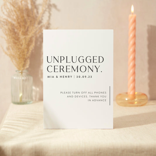 Unplugged Ceremony Sign Wedding Sign A4 Sturdy Foamex Sign Minimal Layout