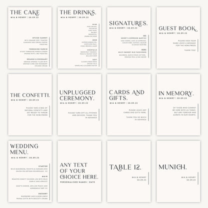 Drinks Menu Sign Wedding Sign A4 Sturdy Foamex Sign Minimal Layout