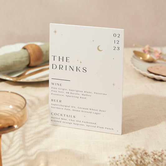 Drinks Menu Sign Wedding Sign A4 Sturdy Foamex Sign Celestial Night Sky