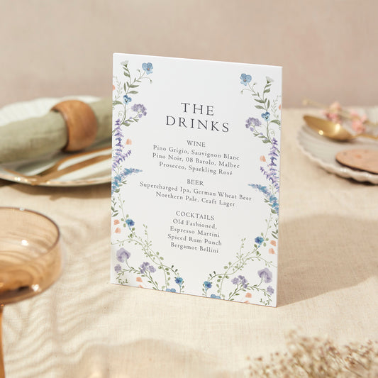 Drinks Menu Sign Wedding Sign A5 Sturdy Foamex Sign Regency Floral