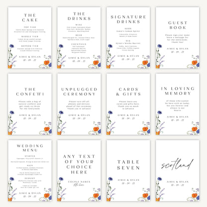 Wedding Menu Sign Wedding Sign A4 Sturdy Foamex Sign Pressed Wildflowers