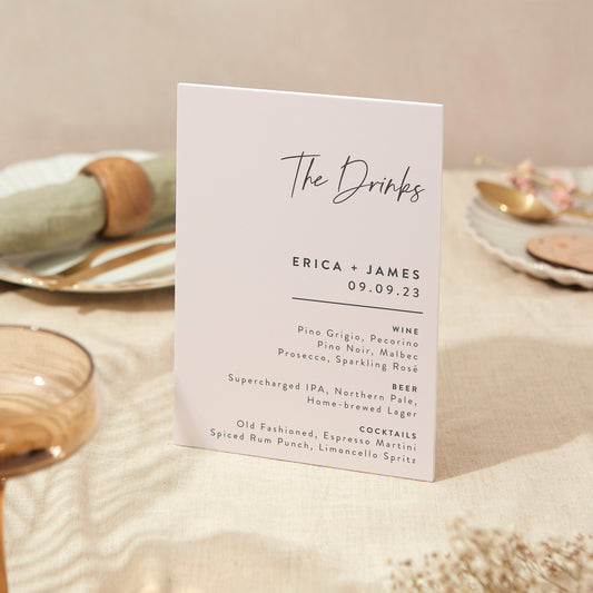 Drinks Menu Sign Wedding Sign A5 Sturdy Foamex Sign Minimal Script