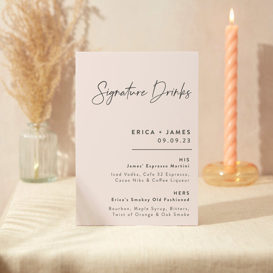 Signature Drinks Sign Wedding Sign A5 Sturdy Foamex Sign Minimal Script