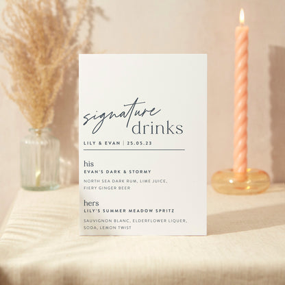 Signature Drinks Sign Wedding Sign A5 Sturdy Foamex Sign Modern Typography Script