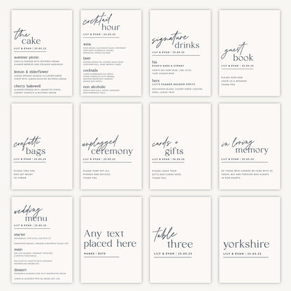 Table Name Sign Wedding Sign A5 Sturdy Foamex Sign Modern Typography Script