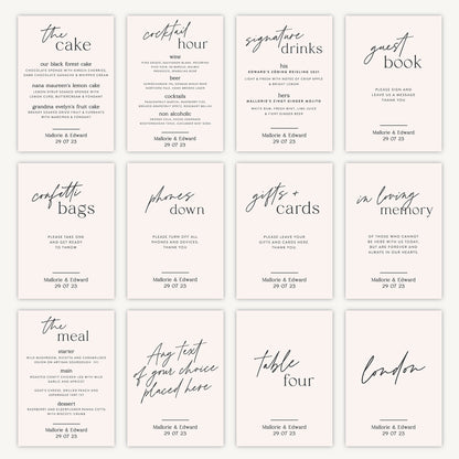 Table Name Sign Wedding Sign A4 Sturdy Foamex Sign Modern Calligraphy