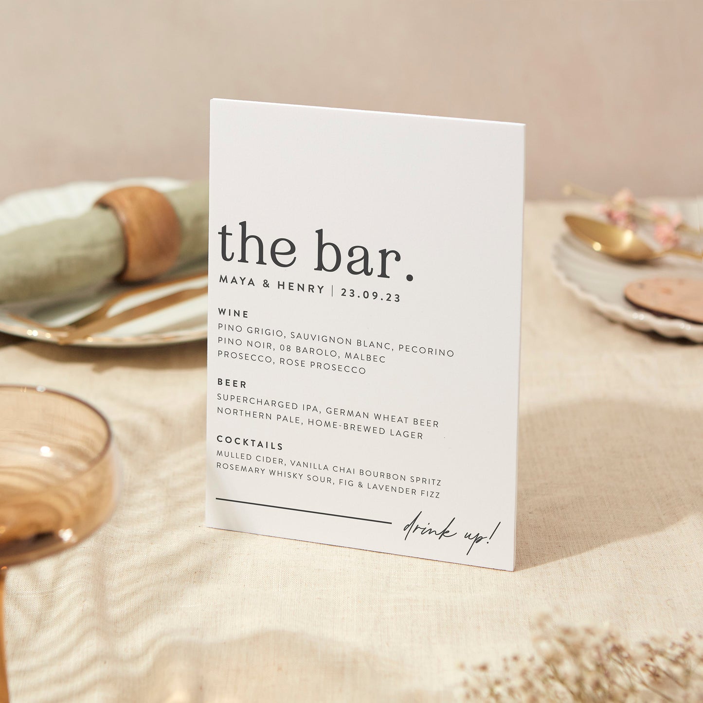 Drinks Menu Sign Wedding Sign A4 Sturdy Foamex Sign Modern Serif