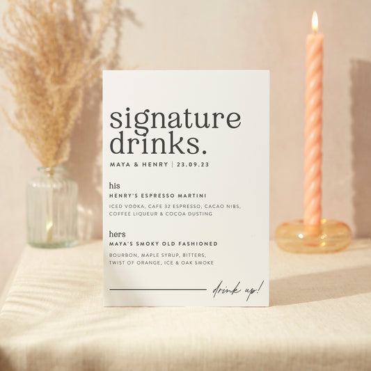 Signature Drinks Sign Wedding Sign A5 Sturdy Foamex Sign Modern Serif