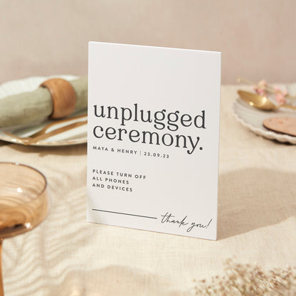 Unplugged Sign Wedding Sign A5 Sturdy Foamex Sign Modern Serif