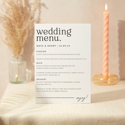 Wedding Menu Sign Wedding Sign A5 Sturdy Foamex Sign Modern Serif