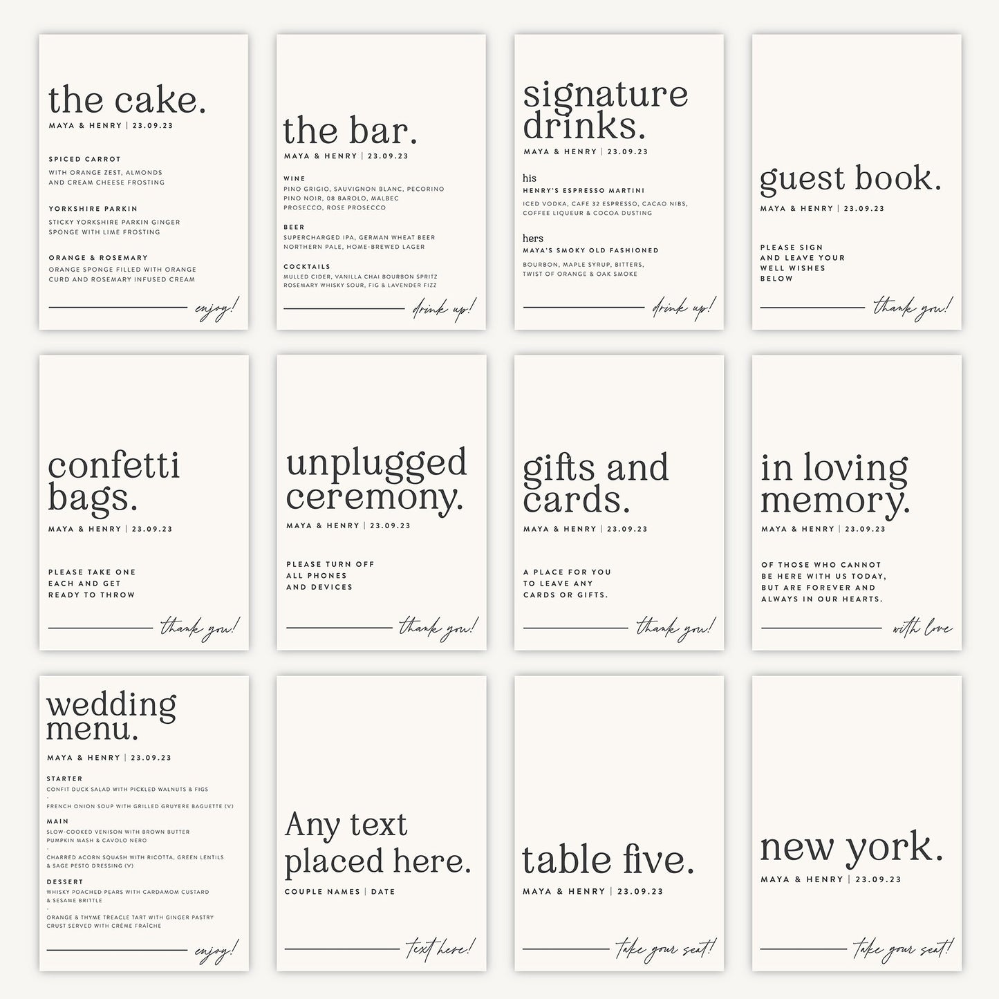 Drinks Menu Sign Wedding Sign A5 Sturdy Foamex Sign Modern Serif